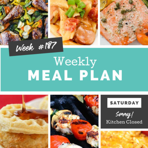 Collage image showing images of recipes from weekly meal plan