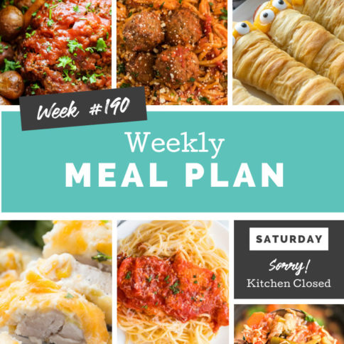 Collage image showing images of recipes from weekly meal plan