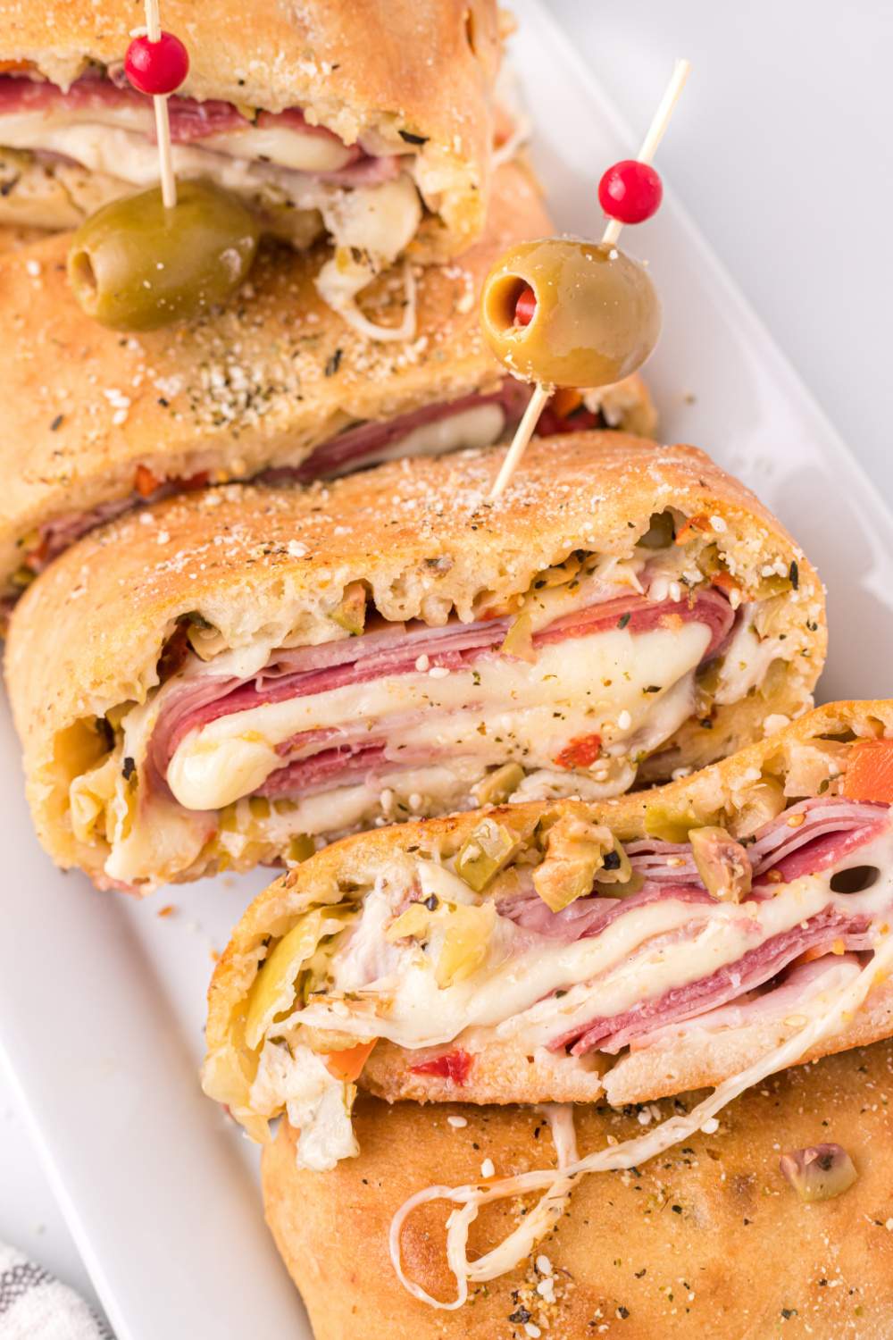 Muffuletta Garbage Bread sliced 