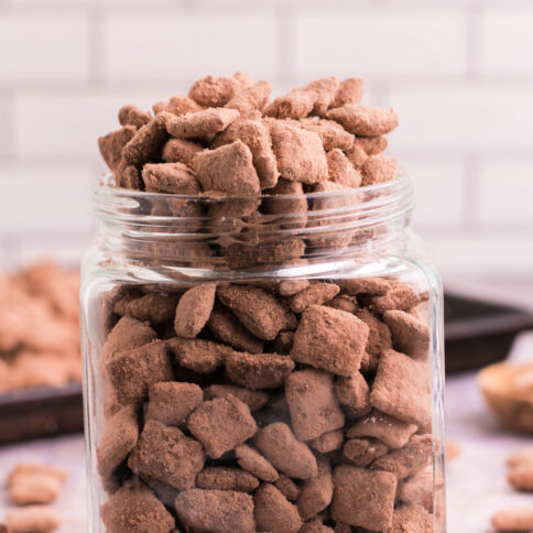 Brownie Puppy Chow in a jar