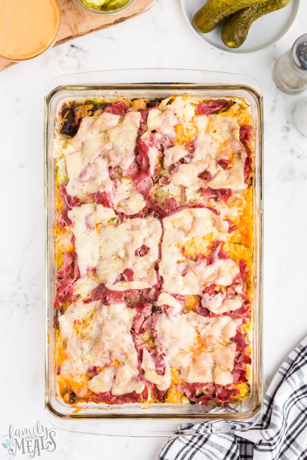 This Reuben Casserole turns a classic sandwich into an easy family-size casserole meal. All your favorite Rueben ingredients are in this dish via @familyfresh