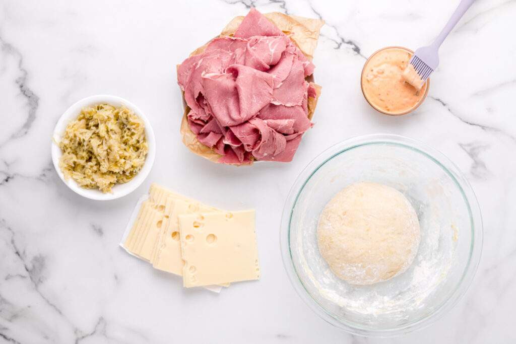 ingredients for Reuben Garbage Bread