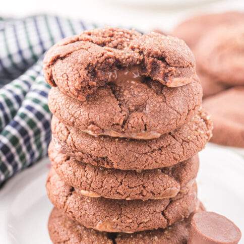 Rolo Cookies stacked on plate