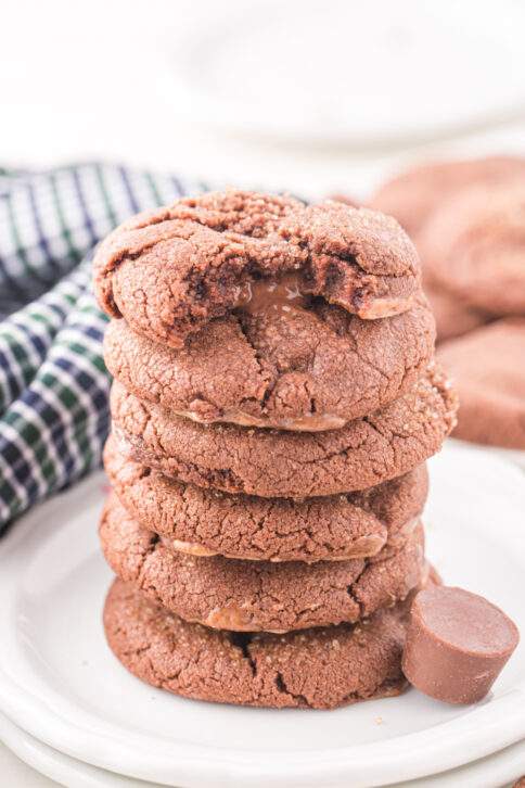 Rolo Cookies stacked on plate