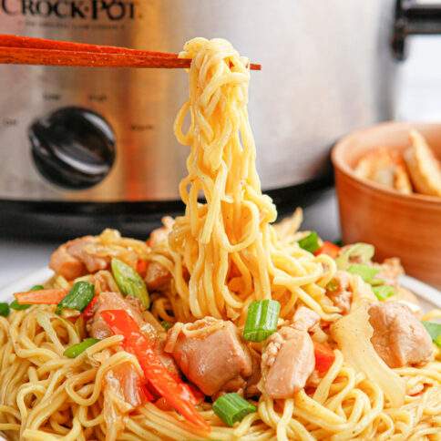 Slow Cooker Chicken Chow Mein on a plate