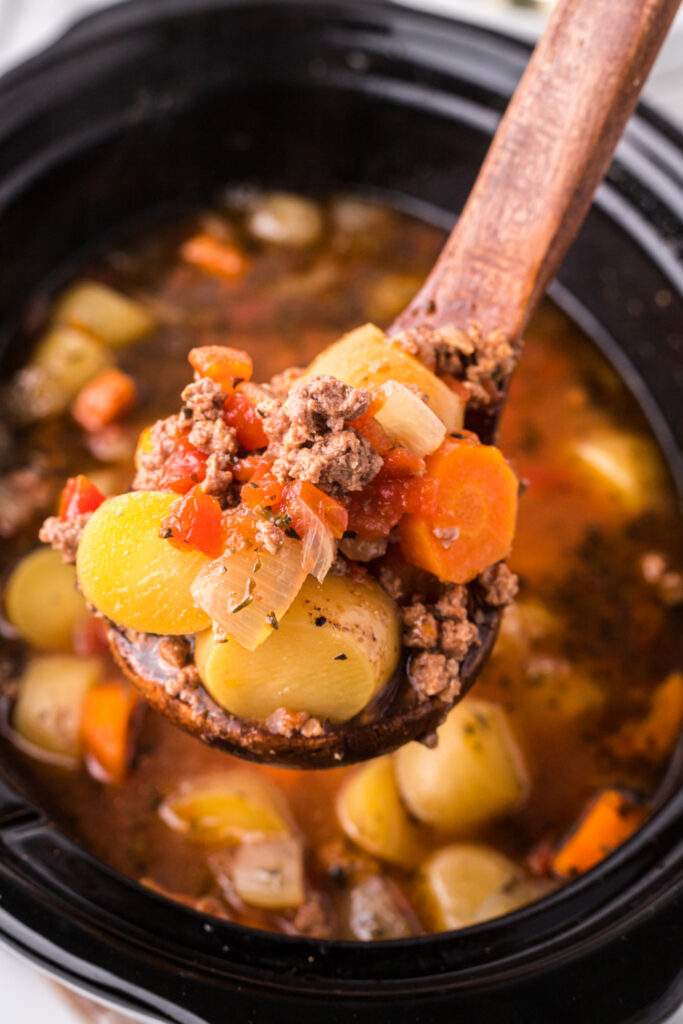 Slow Cooker Poor Mans Stew in a crockpot