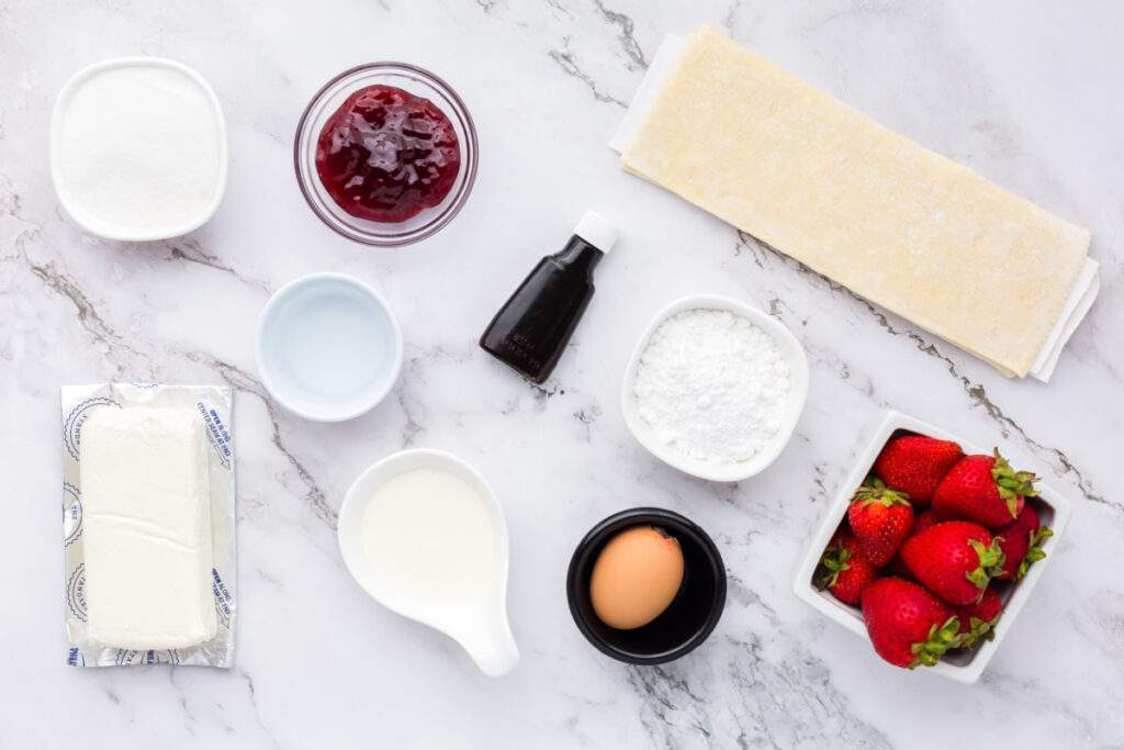 ingredients for Strawberry Cream Cheese Heart Pastries 