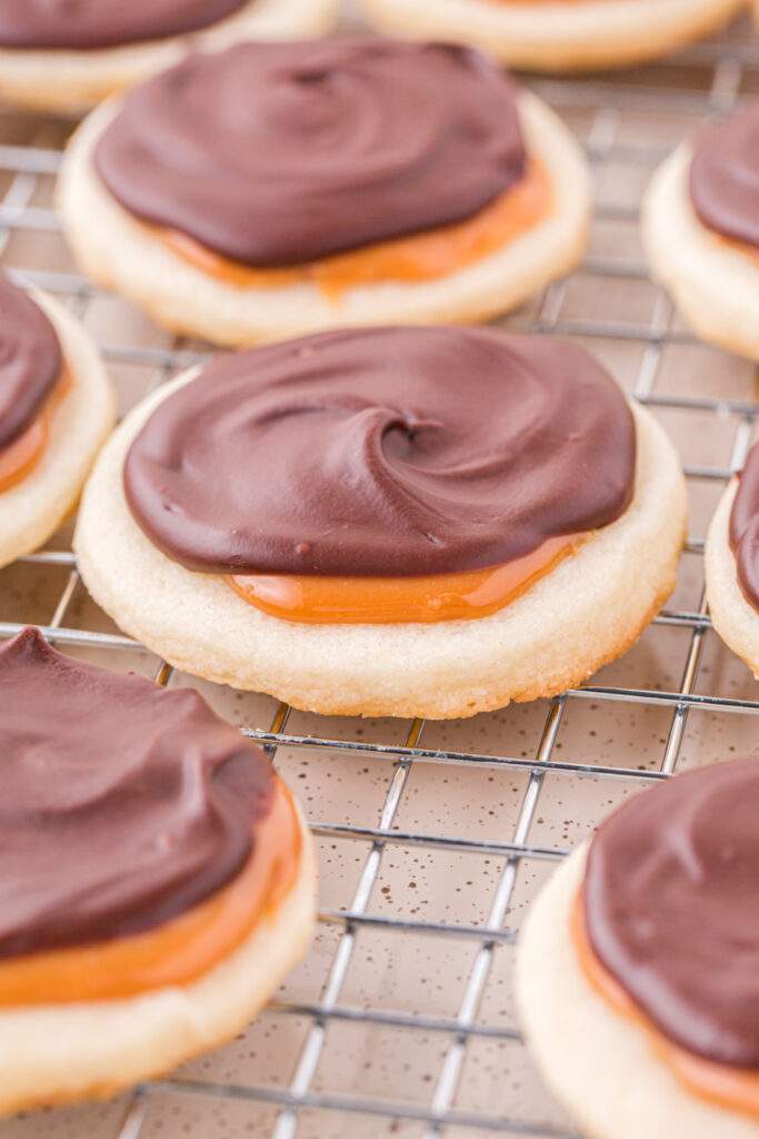 Twix Cookies on cooling rack