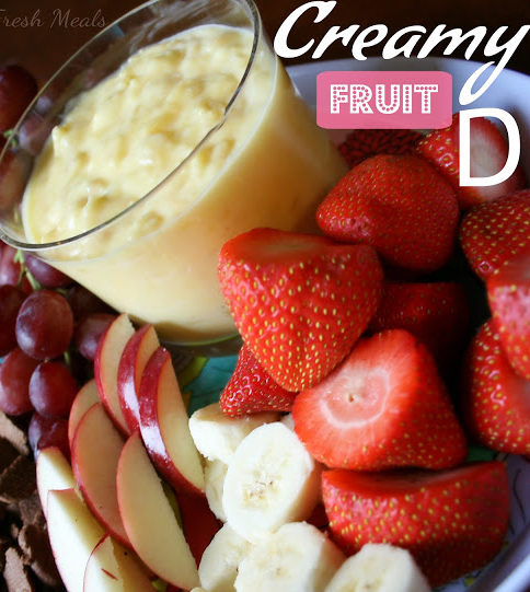 Creamy Fruit Dip served with fresh fruit on a serving platter