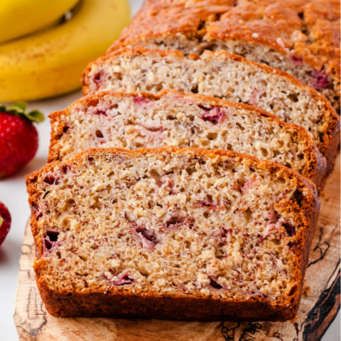 Strawberry banana bread cut into slices