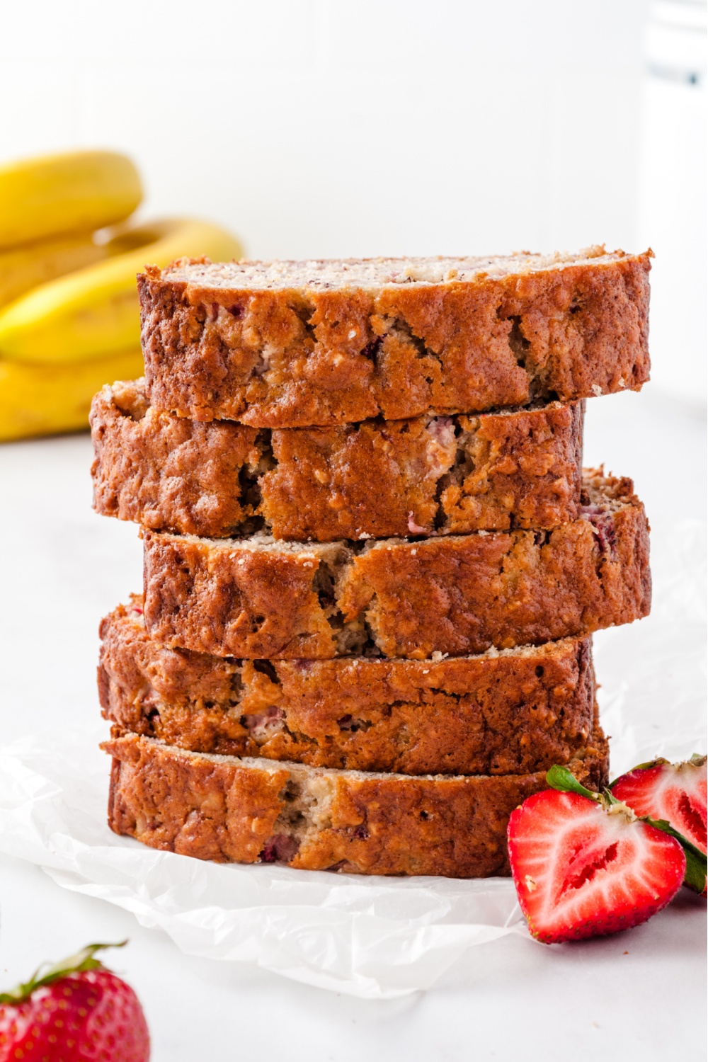 Soft, tender, and bursting with fresh strawberry flavor, this Strawberry Banana Bread is double the fruit, double the fun. #bananabread #bread #strawberry via @familyfresh