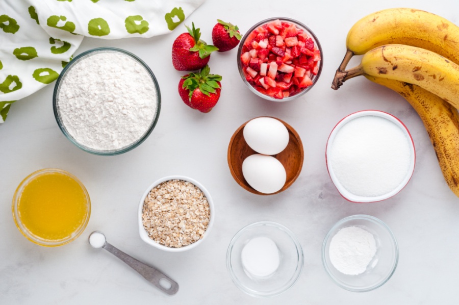 ingredients for strawberry banana bread